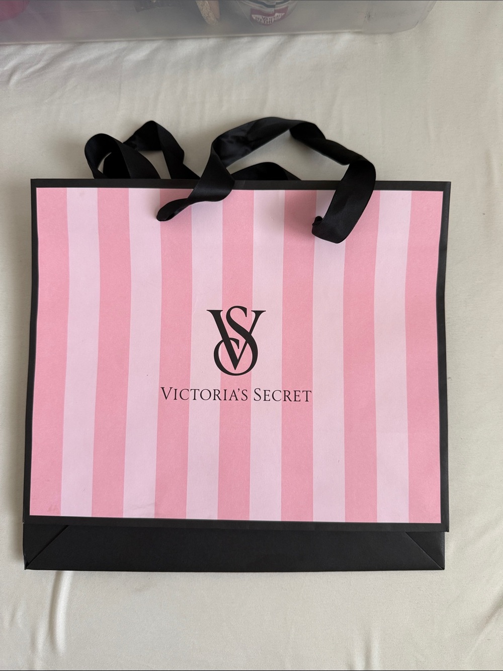 Victoria's Secret Pink Stripe Ribbon-Handle Tote Bag